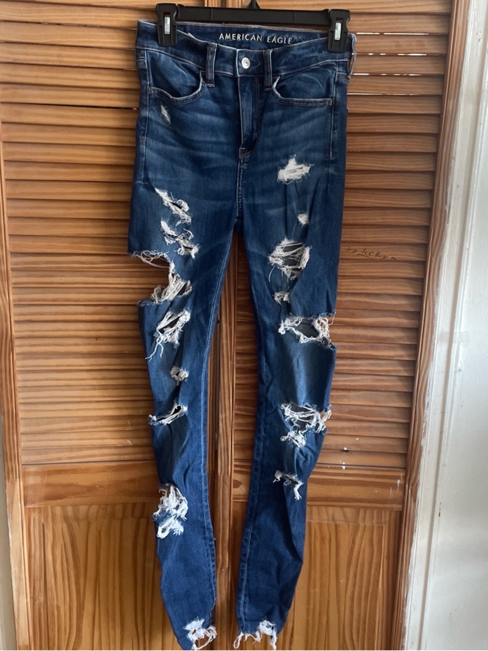 American Eagle Outfitters Dark Blue Denim Jeans 2 extra long